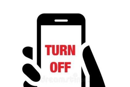 turn off mobile phones icon phone hand label 32938585